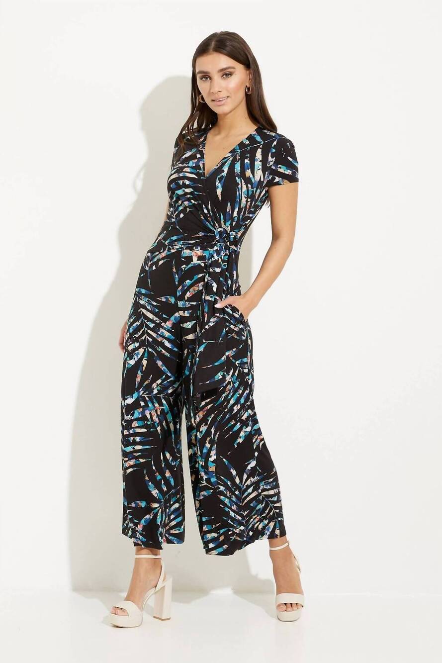 NEW JOSEPH RIBKOFF printed wrap jumpsuit in black/multi